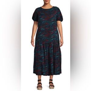 NWT Terra and Sky Animal Mark Rose Wine Plus Size Tiered Maxi Dress 2X, 20W-22W